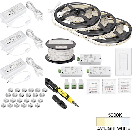 Task Lighting 49 Ft., 225 Lumens/Ft. 12 V, Quattro Wireless Controller, 3 Zone 3 Area, Sgl-Wht, Daylight Wht 5000K L-VK3Z3A-49-50